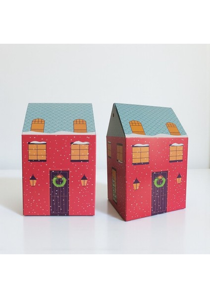 Yılbaşı Ev Tasarımlı Kutu Çanta, Yeniyıl, Parti, Hediye Çantası, 6lı, 8.5X8.5X14 Cm, Mavi Çatılı indirimleri
