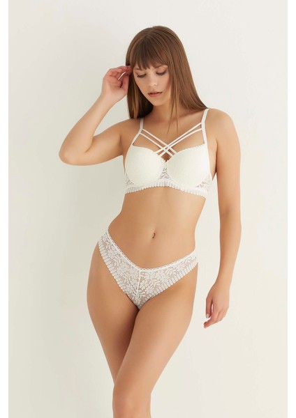 Ekru Destekli Çift Çapraz Dantelli Sütyen Takımı 4307 modelleri