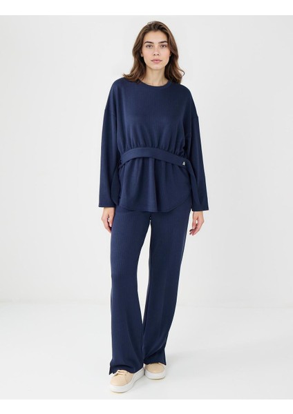 Lacivert Bisiklet Yaka Kemer Detaylı Modal Sweatshirt fiyatları