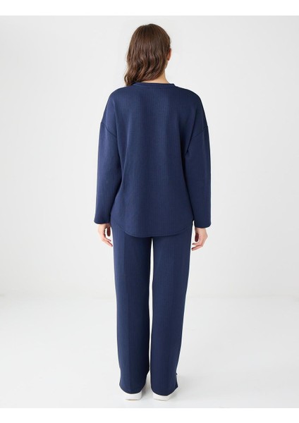 Lacivert Bisiklet Yaka Kemer Detaylı Modal Sweatshirt indirimleri