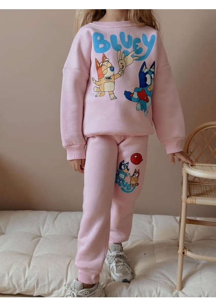 Bluey Dijital Baskılı Şardonlu 3 Iplik Sweatshirt-Eşofman Altı Kışlık Kız Çocuk Takım fiyatları