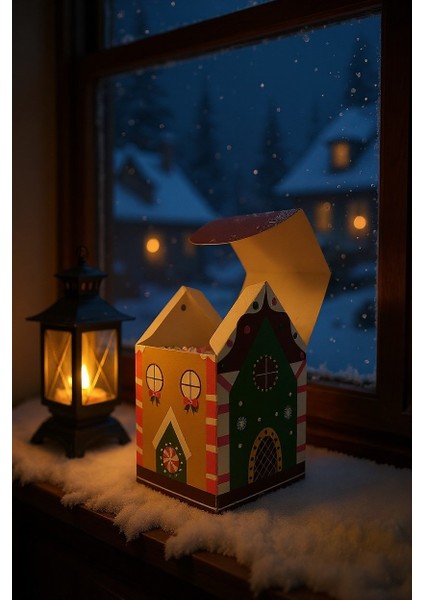 Yılbaşı Ev Tasarımlı Kutu Çanta, Yeniyıl, Parti, Hediye Çantası, 12LI, 8.5X8.5X14 Cm, Kahve Çatılı fırsatları