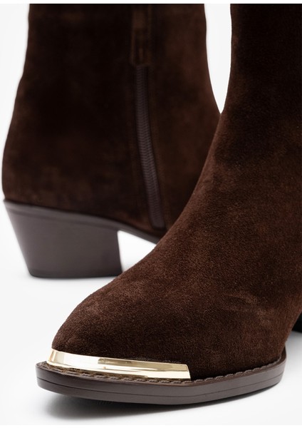 Medna Kahverengi Süet Deri Kadın Bot indirimleri