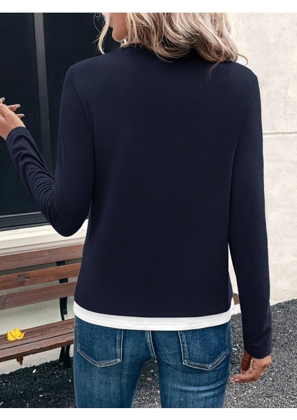 Kadın Uzun Kollu V Yakalı Çift Renkli Viskon Iki Iplik Bluz indirimleri