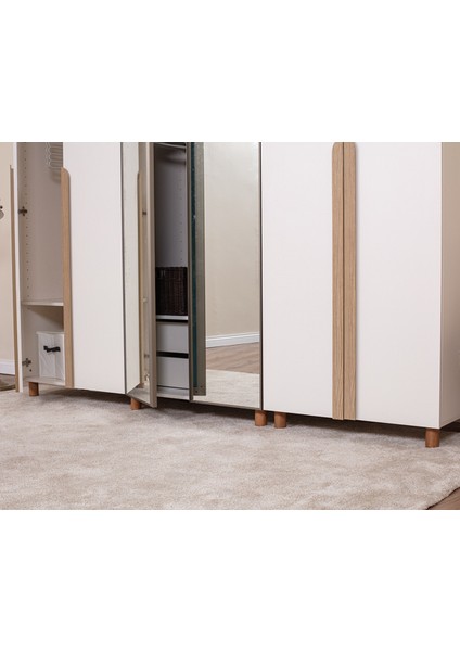 İtra 6 Kapaklı Gardırop – Krem Gövde, Krem MDFLAM Aynalı Kapak fırsatları