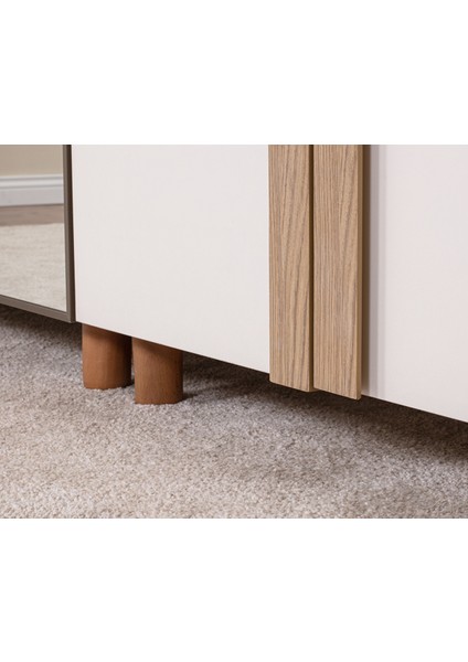 İtra 6 Kapaklı Gardırop – Krem Gövde, Krem MDFLAM Aynalı Kapak