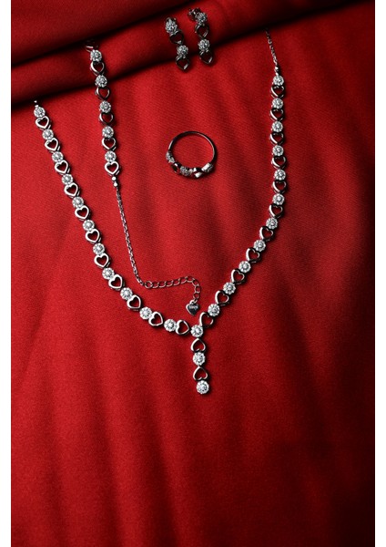 925 Ayar Gümüş Kalpli Zarif 4'lü Set