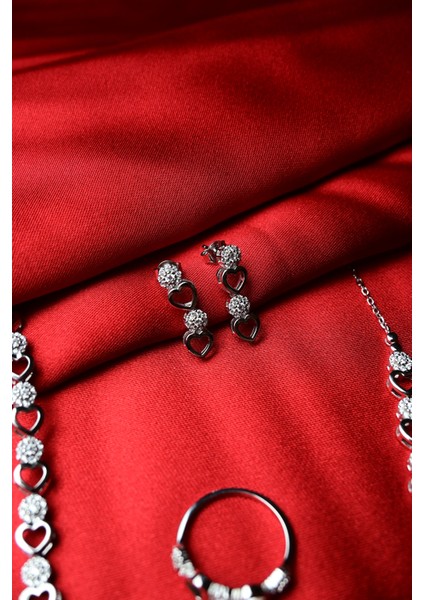 925 Ayar Gümüş Kalpli Zarif 4'lü Set modelleri