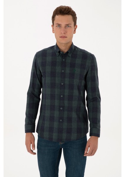 Erkek Koyu Yeşil Gömlek Desenli 50308501-VR079