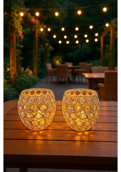 2'li Şık Masa Üstü LED Mum Seti & Dumansız Alevli LED Dekoratif Yapay Mum Dekor Işığı 8 cm