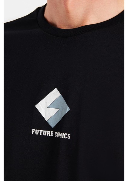 Erkek Slim Fit Dar Kesim %100 Pamuk Yumuşak Dokulu Baskılı Siyah Bisiklet Yaka Tişört modelleri