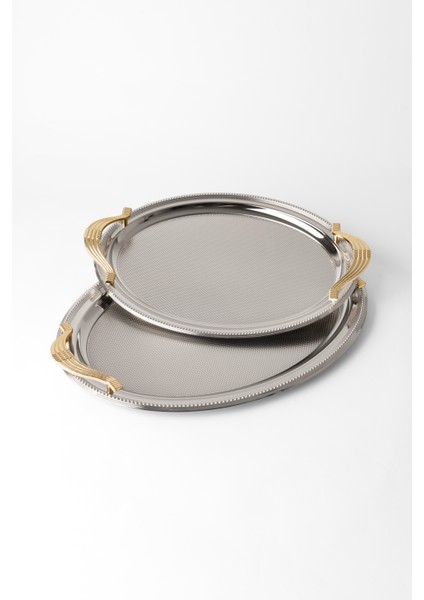 Metal Gold & Gümüş 2’li Oval Tepsi Seti – Zarif Desenli Servis ve Sunum Tepsisi, Kararmaz, Solmaz fiyatları