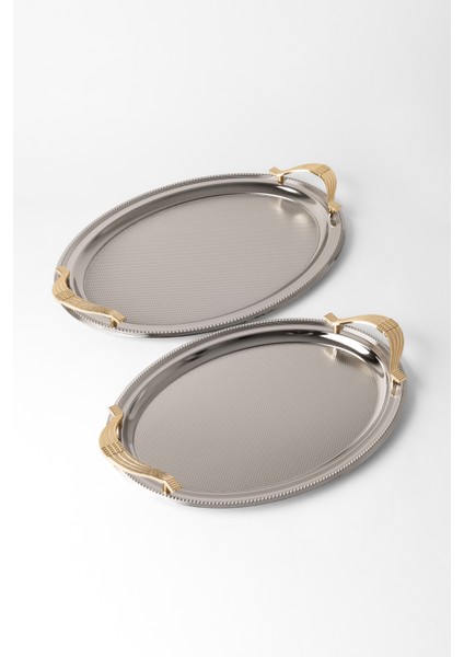 Metal Gold & Gümüş 2’li Oval Tepsi Seti – Zarif Desenli Servis ve Sunum Tepsisi, Kararmaz, Solmaz indirimleri