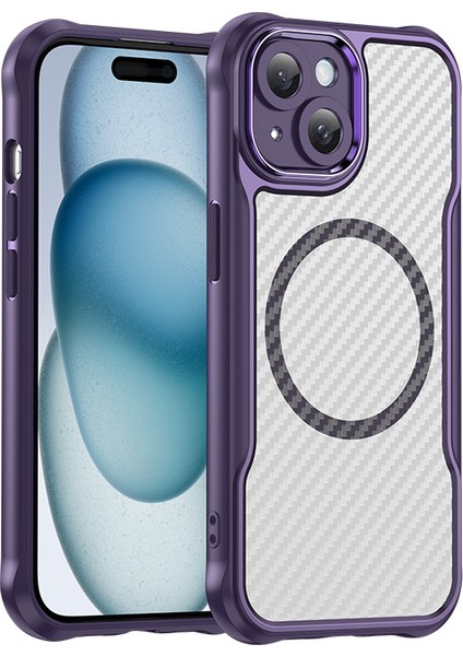 iPhone 15 Magsafe Telefon Kılıfı, Yarı Saydam Köşe Korumalı Karbon Fiber Ince Uyumlu Darbeye Dayanıklı Kılıf iPhone 15 (Yurt Dışından)