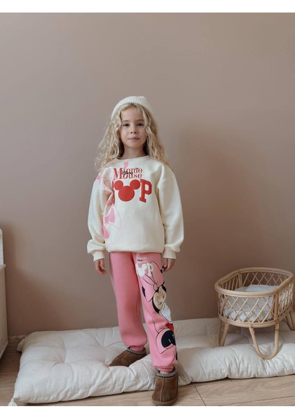 Minnie Dijital Baskılı Şardonlu 3 Iplik Sweatshirt-Eşofman Altı Kışlık Kız Çocuk Takım fırsatları
