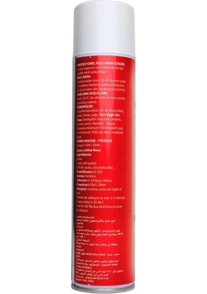 Kırmızı Kadife Sprey Pasta Boyası 250 ml – Pasta, Mousse, Tatlı ve Şekerleme Kaplama Spreyi fiyatları