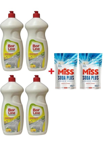 Borline 4 Adet 1350 ml Sıvı Bulaşık Deterjanı 2 Adet Miss Soda Plus 500 gr