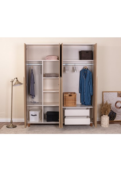 İtra 4 Kapaklı Gardırop – Krem Gövde, Meşe MDFLAM Kapak fiyatları