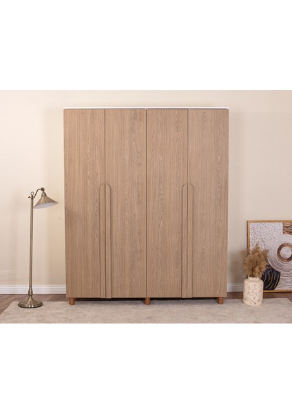 İtra 4 Kapaklı Gardırop – Krem Gövde, Meşe MDFLAM Kapak modelleri