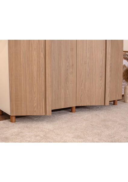 İtra 4 Kapaklı Gardırop – Krem Gövde, Meşe MDFLAM Kapak