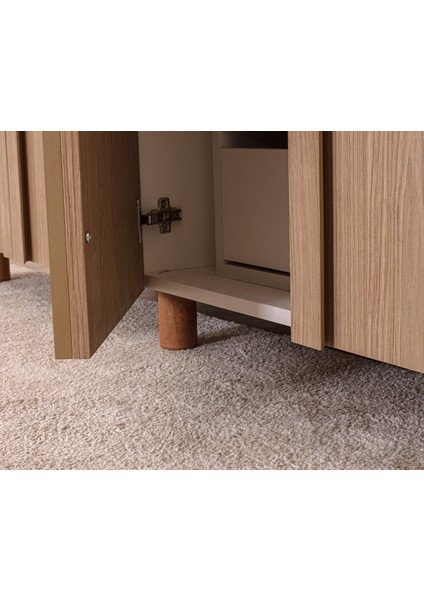 İtra 4 Kapaklı Gardırop – Krem Gövde, Meşe MDFLAM Kapak