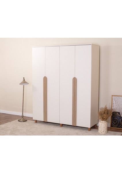 İtra 4 Kapaklı Gardırop – Krem Gövde, Krem MDFLAM Kapak