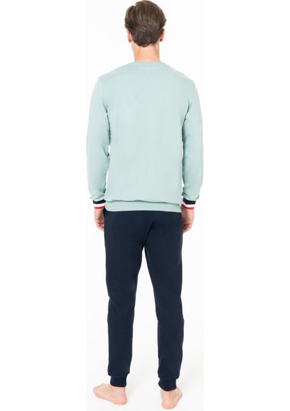 Erkek Bisiklet Yaka Uzun Kollu Pijama Takımı S26943 Bantlı Paça Rahat Kumaş Cepli modelleri