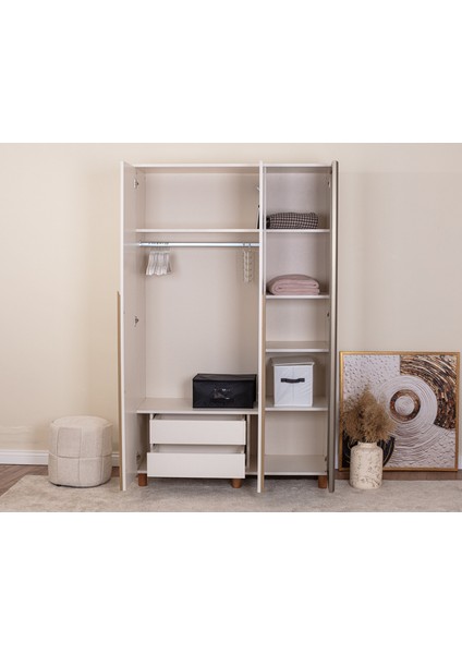 İtra 3 Kapaklı Gardırop – Krem Gövde, Krem MDFLAM, Aynalı Kapak fiyatları