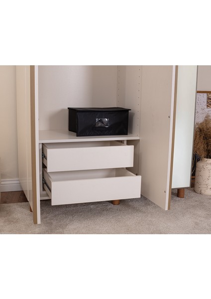 İtra 3 Kapaklı Gardırop – Krem Gövde, Krem MDFLAM, Aynalı Kapak indirimleri