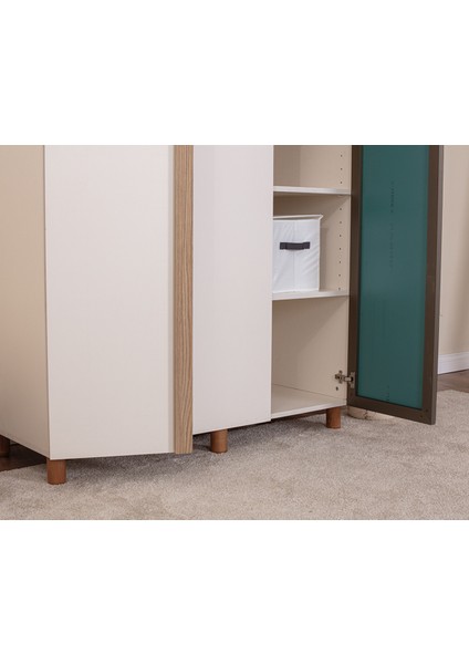 İtra 3 Kapaklı Gardırop – Krem Gövde, Krem MDFLAM, Aynalı Kapak