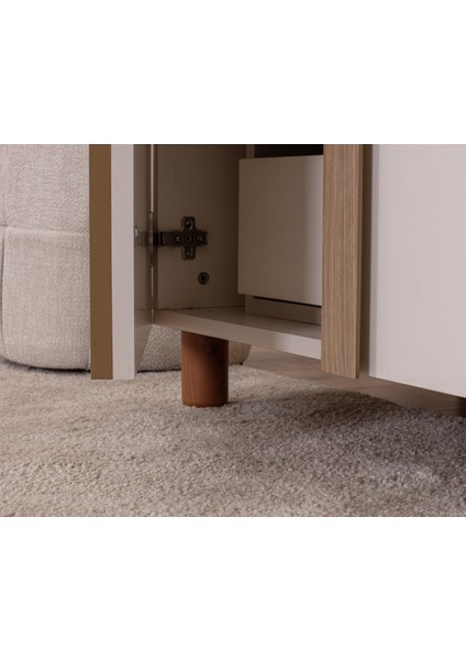 İtra 3 Kapaklı Gardırop – Krem Gövde, Krem MDFLAM, Aynalı Kapak