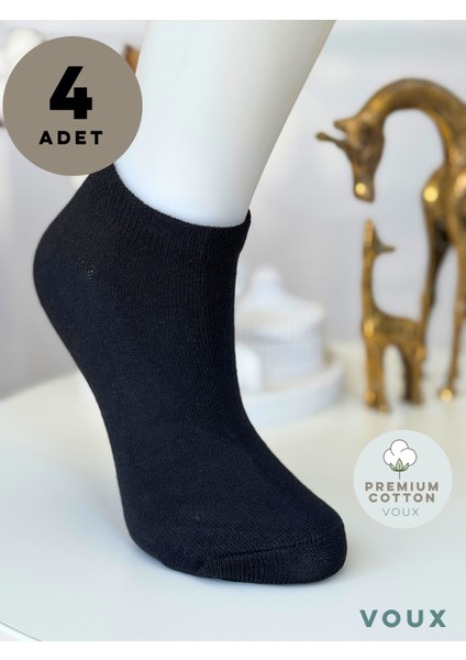 Pamuklu Siyah Erkek Sneaker Çorap 4 'lü