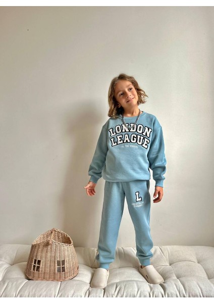 London Lig Baskılı Şardonlu 3 Iplik Sweatshirt-Eşofman Altı Kışlık Erkek Çocuk Takım