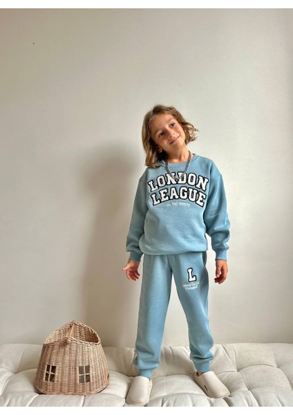 London Lig Baskılı Şardonlu 3 Iplik Sweatshirt-Eşofman Altı Kışlık Erkek Çocuk Takım modelleri