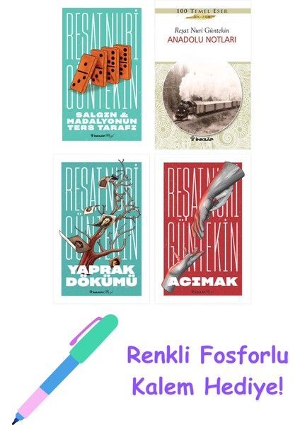 Reşat Nuri Güntekin 4 Kitap Seti + Fosforlu Kalem Hediye