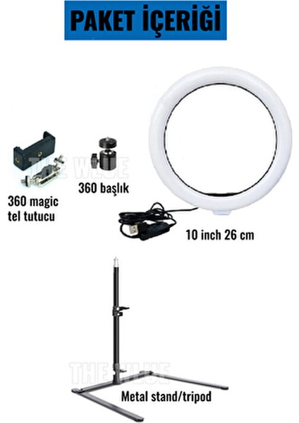 10 Inç Led Işıklı Masaüstü Standı 26 cm Ayarlanabilir Parlaklık ile Selfie ve Yayınlar İçin