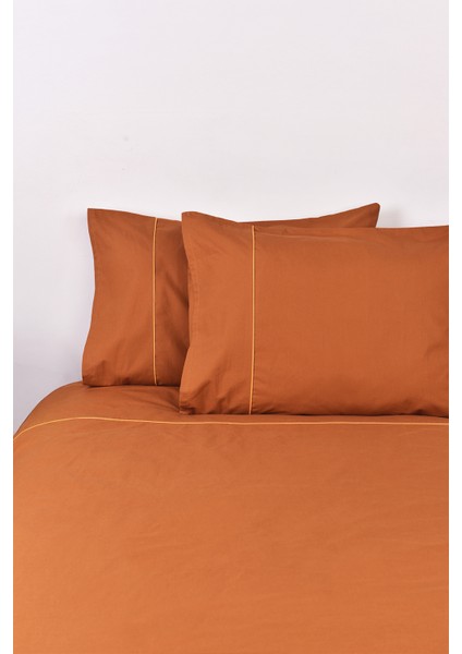 Biyeli Çift Kişilik Nevresim Takımı Taba %100 Pamuk