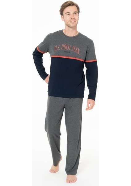 Erkek Bisiklet Yaka Uzun Kollu Pijama Takımı S26952 Rahat Kumaş Cepli