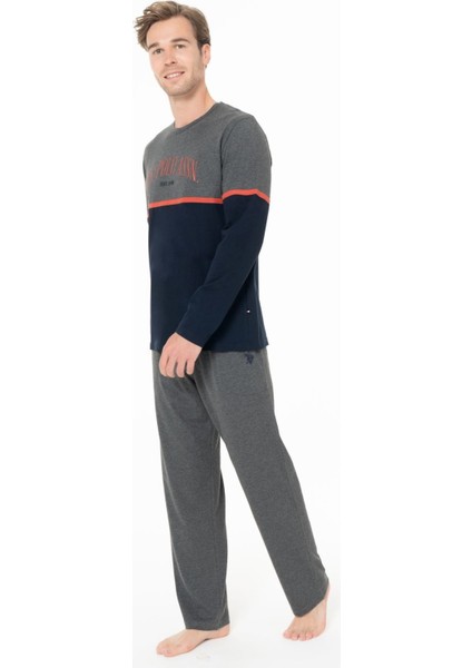 Erkek Bisiklet Yaka Uzun Kollu Pijama Takımı S26952 Rahat Kumaş Cepli fiyatları