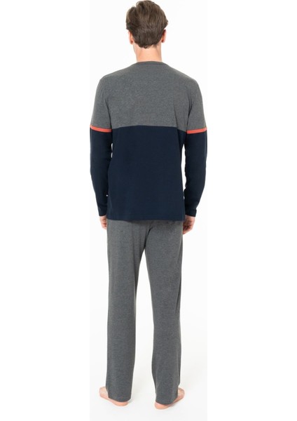 Erkek Bisiklet Yaka Uzun Kollu Pijama Takımı S26952 Rahat Kumaş Cepli modelleri