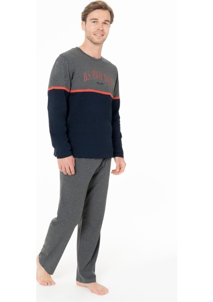 Erkek Bisiklet Yaka Uzun Kollu Pijama Takımı S26952 Rahat Kumaş Cepli fırsatları