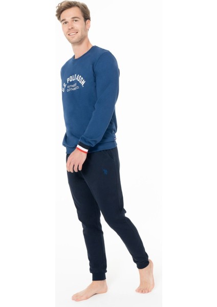 Erkek Bisiklet Yaka Uzun Kollu Pijama Takımı S26943 Bantlı Paça Rahat Kumaş Cepli modelleri