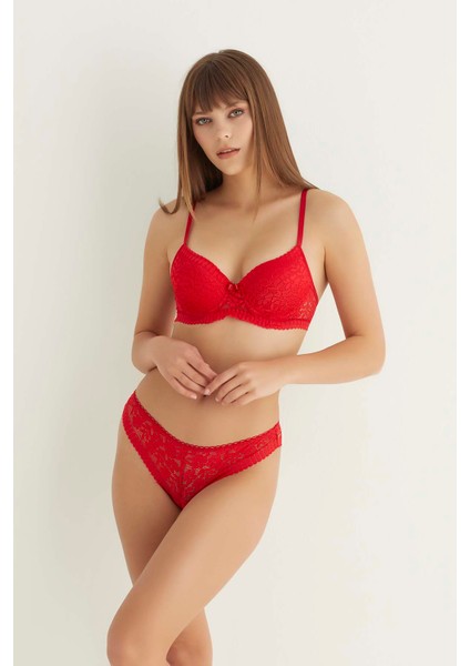 Kırmızı Destekli Slip Külotlu Dantelli Sütyen Takımı 4007 modelleri