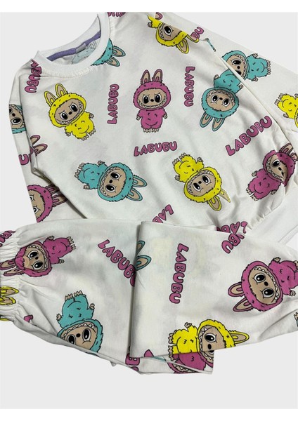 Kız Çocuk Pamuklu Beyaz Labubu Desenli Uzun Kollu Mevsimlik Pijama Takımı fiyatları
