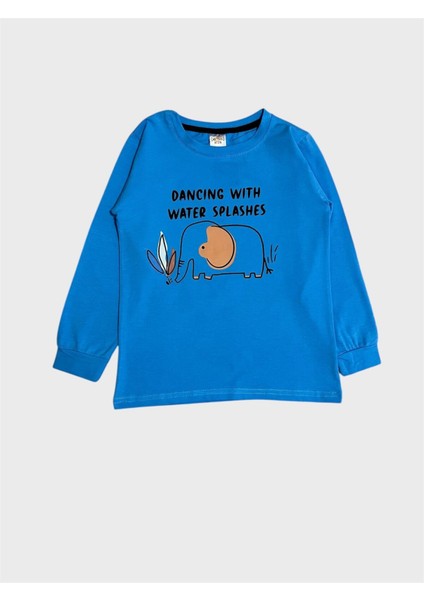 Erkek Çocuk Pamuklu Mavi Renk Fil Desenli Mevsimlik Uzun Kollu Pijama Takımı indirimleri