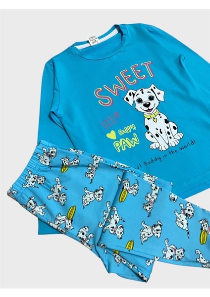 Erkek Çocuk Pamuklu Mavi Sevimli Köpek Desenli Mevsimlik Uzun Kollu Pijama Takımı modelleri