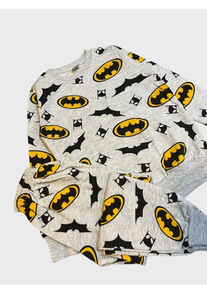 Erkek Çocuk Pamuklu Şardonlu Gri Uzun Kollu Kışlık Pijama Takımı modelleri