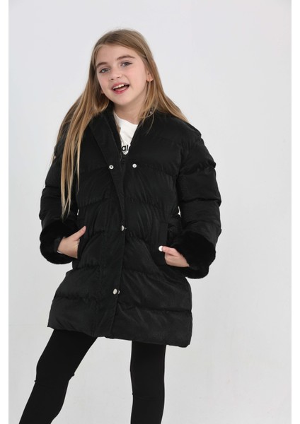 Kız Çocuk Kol ve Kapüşonda Kürk Detay Cepli Çıkabilir Kapüşon Şık Kışlık Kız Çocuk Mont indirimleri