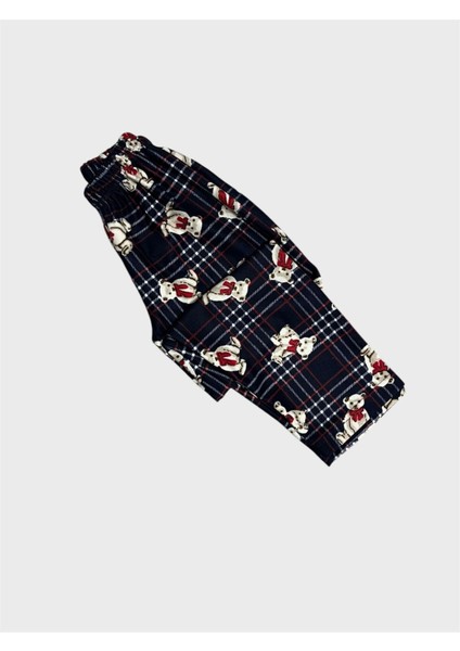 Anne-Kız Çocuk Pamuklu Süet Kumaş Lacivert Ayıcık Desenli Gömlek Yaka Düğmeli Pijama Takımı indirimleri