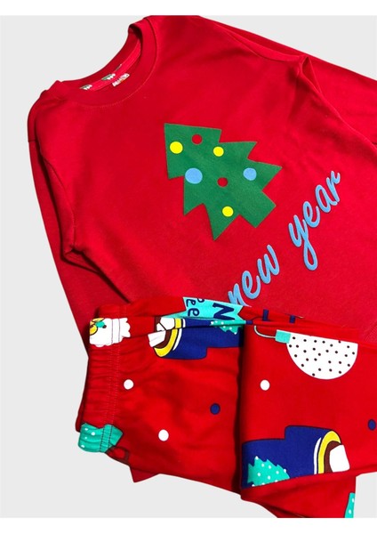 Kız Çocuk %100 Pamuklu Kırmızı Çam Yeni Yıl Temalı Uzun Kollu Pijama Takımı fiyatları
